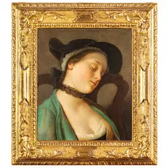 Pietro Rotari, Ragazza addormentata con collarino e cappello, oil on canvas