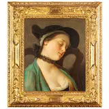 Pietro Rotari, Ragazza addormentata con collarino e cappello, oil on canvas