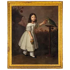 Giuseppe Patania, Palermo, 1780 - 1852 / Ritratto di bambina con pappagallo / Firmato G Patania, Palermitano pinx 1839 al centro a sinistra, oil on canvas