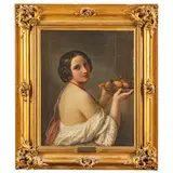 Natale Schiavoni, Chioggia, 1777 - Venezia, 1858 / Ritratto femminile con canestro di frutta / Firmato N Schiavoni dip in basso a destra, oil on canvas