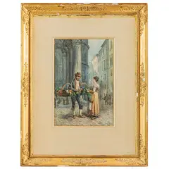 Cesare Augusto Detti, Spoleto, 1847 - Parigi, 1914 / Venditore di cipolle / Firmato C Detti e datato 94 in basso a destra, Acquarello su carta