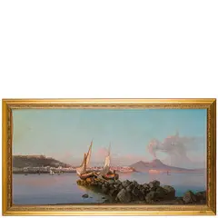 Alessandro La Volpe, Lucera, 1820 - Roma, 1887 / Marina napoletana con eruzione del Vesuvio sullo sfondo / Firmato A La Volpe e datato 1869 in basso a destra, oil on canvas