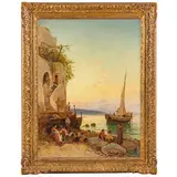 Hermann David Salomon Corrodi, Frascati, 1844 - Roma, 1905 / Sul lido, al calar del sole / Firmato H Corrodi, Roma 79 in basso a sinistra