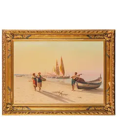 Raffaello Celommi, Firenze, 1881 - Roseto degli Abruzzi, 1957 / Serenata sulla spiaggia / Firmato Raffaello Celommi in basso a sinistra, oil on canvas