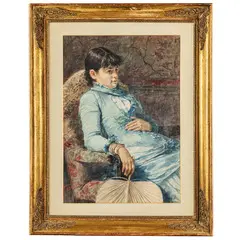 Natale Attanasio, Catania, 1846 - Roma, 1923 / Ritratto di Adelina Patti / Firmato Attanasio e datato 83 in basso a sinistra, Acquarello su carta