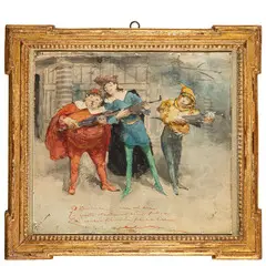 Fabio Fabbi, Bologna, 1861 - Casalecchio di Reno, 1946 / Serenata / Firmato F Fabbi in basso a sinistra, iscrizione in basso al centro, Acquarello su carta