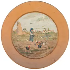 Niccolò Cannicci, Firenze, 1846 - 1906 / Giovane contadina nell'aia / Firmato N Cannicci in basso a destra, oil on terracotta