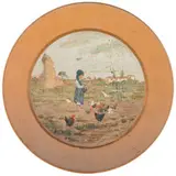 Niccolò Cannicci, Firenze, 1846 - 1906 / Giovane contadina nell'aia / Firmato N Cannicci in basso a destra, oil on terracotta
