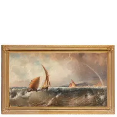 Carlo Bossoli, Lugano, 1815 - Torino, 1884 / Vele nella costa con arcobaleno sulla città di Alicante / Firmato C Bossoli e datato 1882 in basso a destra, oil on canvas