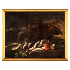 Elena Recco, Natura morta morte con pesci e funghi / Natura morta con pesci e crostacei, oil on canvas