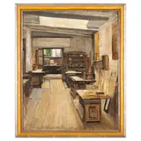 Flavio Giosi, Attivo a Roma nel XX secolo / Il laboratorio d'arte / Firmato Giosi in basso a sinistra, oil on canvas 68X55