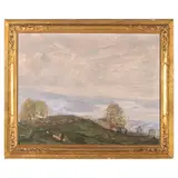 Carlo Casanova, Crema, 1871 - Quarna di Sotto, 1950 / Vallata sul lago / Firmato Casanova C in basso a destra, oil on cm 66X85