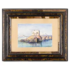 Consalvo Carelli, Napoli, 1818 - 1910 / Ponti di Caligola a Pozzuoli / Firmato Consalvo Carelli in basso a sinistra, titolo in basso a destra, Acquarello su carta