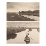 Peter Henry Emerson, Selected Images from 'Life and Landscape on the Norfolk Broads', 1886, Two platinum prints, including 'On the River Bure' and 'Quanting the Marsh Hay'; each mounted