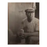 Doris Ulmann, Untitled (Worker with Cap), 1917, Platinum print; the photographer's red monogram on the image, mounted to tissue