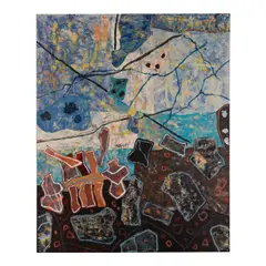 Floración en la piedra by Rodolfo Nieto, 1972, oil on paper collage laid on plywood, sold Jul 2025