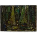 Mirta Cerra Herrera, Veleros en verde-azul, 1971, oil on canvas
