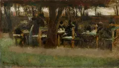 Max Liebermann, Aus Etzenhausen – Gartenwirtschaft, 1879, Öl auf Leinwand