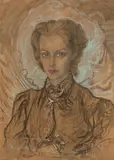 Stanisław Ignacy Witkiewicz, Pani Boreniakowa“ (Portrait Hermina Boreniok), 1937, Pastell und Kohle auf braunem Papier, auf Karton aufgezogen