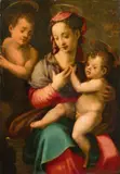 Carlo Portelli, Maria mit dem Kind und dem Johannesknaben. Mitte 16. Jahrhundert, Tempera auf Walnußholz