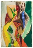 Ernst Wilhelm Nay, Frau mit erhobenem Arm, 1946, Gouache über Bleistift auf Velin