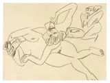 Zwei weibliche Akte mit Skulptur by Ernst Ludwig Kirchner, Um 1910, Bleistift auf festem Papier, sold Nov 2013