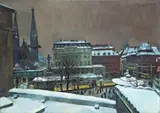 Conrad Felixmüller, Postplatz - Dresden im Schnee