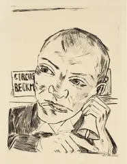 Jahrmarkt by Max Beckmann, 1921, Original-Halbpergament-Mappe mit 10 Kaltnadelarbeiten, davon 9 auf Japan und eine auf Velin, sold May 2008