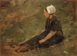 Max Liebermann, Netzflickerin, 1887, Öl auf Pappe