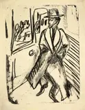 Reisender im Coupé by Ernst Ludwig Kirchner, 1912, Lithographie auf glattem Papier, sold Jun 2010