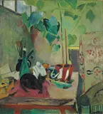 Oskar Moll, Katze mit Zimmerlinde, 1924, Öl auf Leinwand