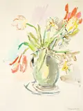 Vase mit verblühenden Tulpen by Oskar Kokoschka, 1958, Aquarell auf schwerem, genarbtem Papier, sold Jun 2009