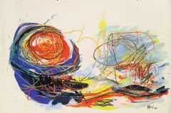 Son over painted dessert by Karel Appel, 1961, Mischtechnik auf Velin (Prägestempel: Anc[ien]nes Manuf[actu]res Canson & Montgolfier Vidalon-les-Annonay Lavis. B), sold Nov 2008