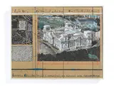 Christo, WRAPPED REICHSTAG (Project for Berlin), 1995, Emailfarbe, Farbkreide, Bleistift, Polypropylen, Fotografie und Stadtplan, auf Karton, fest auf Holz montiert und im originalen Acrylglasrahmen