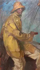 Harry Schultz, Autoportret przy sterze, olej, płótno