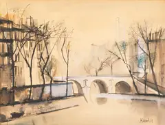 Rudolf Kundera, Most na rzece, akwarela, papier