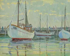 Feliks Paszkowski, Kutry w porcie w Helu, 1938, 1938, olej, sklejka, 36