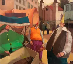 Jacek Pałucha, Na targu, 1991, 1991, olej, płótno