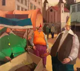 Jacek Pałucha, Na targu, 1991, 1991, olej, płótno