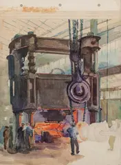 Heinrich Kley, Prasa kuźnicza, akwarela, papier
