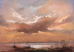 Borys Michalik, Pejzaż nad brzegiem, pastel, papier