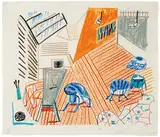David Hockney, Pembroke Studio with Blue Chairs and Lamp (Moving Focus series), 1984, 14-color lithograph on white handmade paper