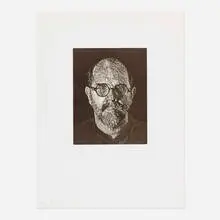 Self-Portrait by Chuck Close, 1997, linocut, sold Jun 2022