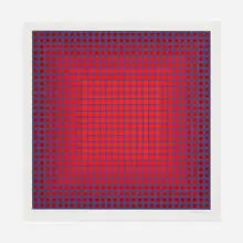 Compounded Red by Julian Stanczak, 1980, screenprint in colors, sold Jun 2022