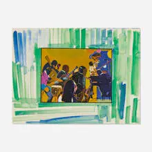 Romare Bearden, Out Chorus, 1979-1980, etching, aquatint and screenprint in colors with hand-coloring on Arches