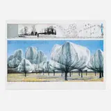 Christo, Wrapped Trees, 1998, offset lithograph in colors, fabric swatch