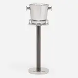 Ettore Sottsass, Wine bucket and stand, 1979, polished 18/10 stainless steel, lacquered steel