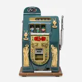 Mills Novelty Company, 25-Cent Hole-in-One slot machine, c. 1946, enameled, brass-plated and chrome-plated aluminum, enameled and chrome-plated steel, glass, oak, paper