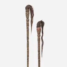 Batak, Tunggal Panaluan (Shaman's Staffs), set of two, wood, cotton, hair
