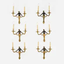 Louis XV Style, Nubian / Blackamoor sconces, set of six, c. 1900, ormolu, patinated bronze, plastic